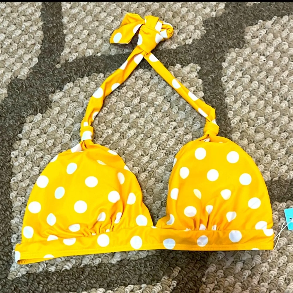 Yonique Yellow polkadot Bikini 2Pc Push Up Halter Top Vintage Style Bottoms NWT